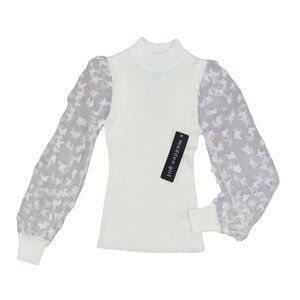 Madden Girl Junior's Ribbed Sheer Butterfly Sleeve Sweater Top S NWT White